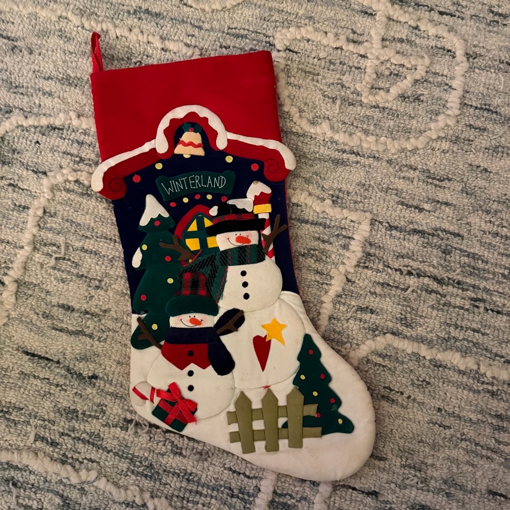 Prima Creations 3D Plush Appliqué Snowman Winterland Christmas Stocking NOS
